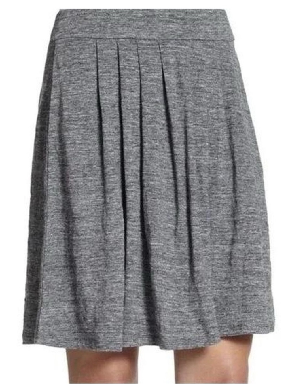 Eileen Fischer Linen Heather Gray Pleated Pull On Knit Skirt